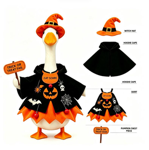 Winter Halloween <b>Witch</b> Goose Print Costume Set Pumpkin Bat Outfit Hat Cape Skirt Trick Treat <b>Sign</b> Statue Yard Garden Decor - Product Image 2