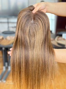 Toupet SHY all'Ingrosso, 100% Capelli Umani, 6*6 Mono Toupet, Colore Marrone con Ciocche Chiare, con Nodo Singolo per Donne - Product Image 3