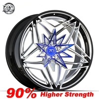 Nouvelle jante en aluminium forgé personnalisée 2 pièces multi-branches étoilées 18-24 pouces 5x114.3/5x120 noir poli avec accent bleu pour voiture de rechange