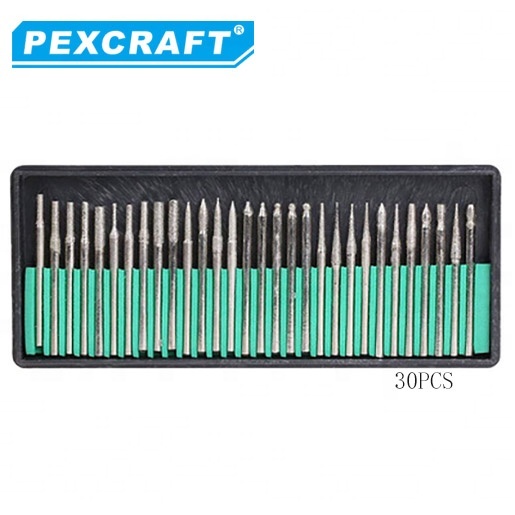 30Pcs Diamond Grinding Burr Needle Point Engraving Carving Polishing for Glass Jade Stone 2.35/3mm Drill Bit Rotary Tool Set