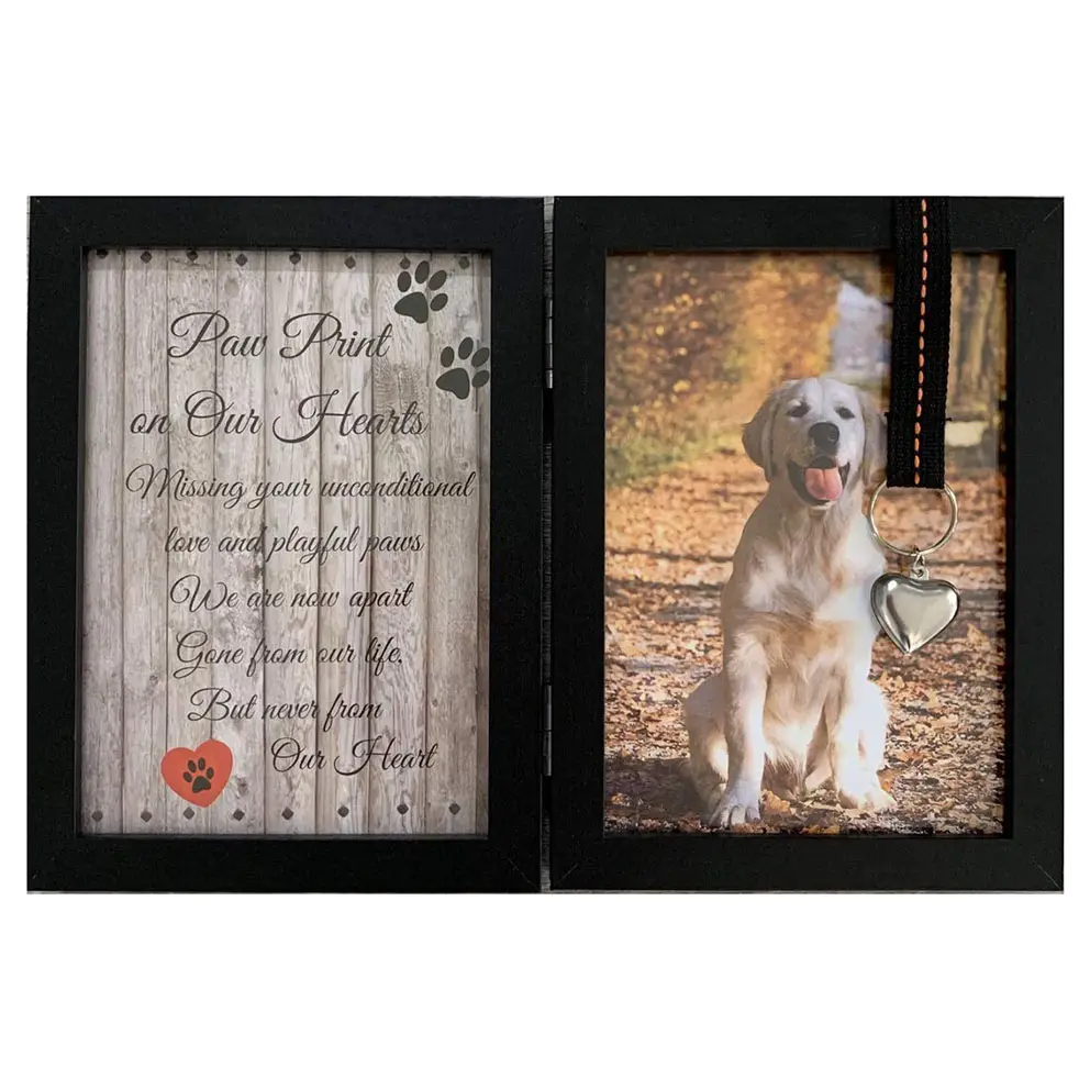 Hot Sale Dog/Cat Memorial 5x7 Photo Frame With Heart Pendant Folding Photo Frame For Pet