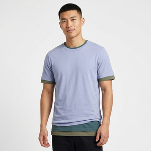 T-shirt à manches courtes pour homme, coupe classique, couleur unie, avec bordure contrastée, col rond, jersey décontracté en coton - Product Image 5