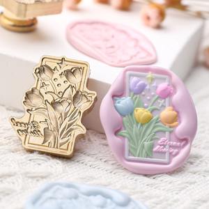 Suidis Plant Stamp - Tampon de sceau en relief irrégulier, motif tulipe, tête en cuivre, pour cire à cacheter et décoration - Product Image 3