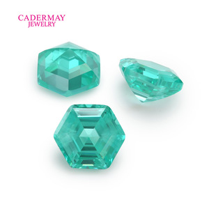 Cadermay Synthetic Paraiba Blue Green Hexagon Cut Loose Gemstone For Jewelry Making - Product Image 1