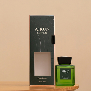 Aikun MOQ30pcs Green 200ml Square Glass Bottle Window Box Sticker Logo Custom Lasting Scent Aroma <b>Reed</b> <b>Diffuser</b> Set for Decor - Product Image 1