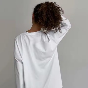 <span class=keywords><strong>T</strong></span>-shirts oversize à manches longues pour femmes Boxy Fit Cotton 100% Round Neck Thick Female <span class=keywords><strong>T</strong></span>-shirts - Product Image 2
