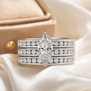 Bague large à trois rangs Marquise pour femme, bijou de mode classique, audacieux et étincelant - Product Image 5