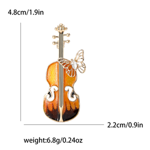 Broche de Violín Esmaltado con Detalle de Mariposa, Pin Dorado con Temática Musical para Mujer - Product Image 5