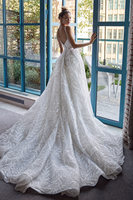 Robes de mariée de luxe, style robe de bal, avec corsage, col carré, en dentelle, coupe trapèze, grandes tailles, pour la mariée, vente en gros