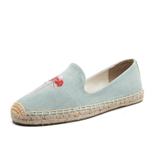 Mocassins pour femmes avec broderie de flamants roses, semelle en jute tissée antidérapante, <span class=keywords><strong>chaussures</strong></span> confortables pour la plage, espadrilles plates - Product Image 3