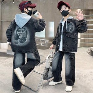 Traje <span class=keywords><strong>de</strong></span> dos piezas para niños, estilo coreano, primavera 2026, nuevo, informal americano, <span class=keywords><strong>de</strong></span> manga larga, con estampado vaquero, pantalones <span class=keywords><strong>de</strong></span> pierna ancha - Product Image 1