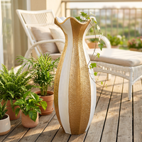 Pot Bunga Mewah Elegan Warna Emas, Ringan, Besar, dari Fiberglass untuk Dekorasi Pernikahan