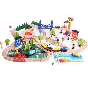 Juego de bloques de construcción de tren de coche de riel de madera de 108 piezas, juguete de montaje educativo de tren pequeño de empuje manual para niños, carrera de mármol - Product Image 1