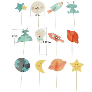 Space Theme Cupcake <b>Toppers</b> 24 Pack <b>Birthday</b> Party Decorations Paper Cake Flags For Kids Dessert Table - Product Image 2