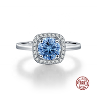 Bague en argent sterling 925 bleu OEM avec moissanite 1 carat, bijoux fins, mariage, simple, délicate, mode, femmes, fiançailles, bagues de doigt