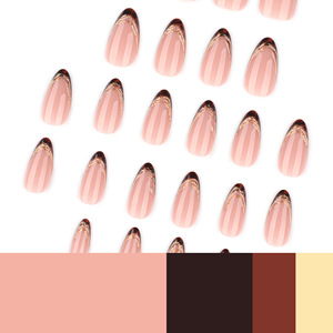 Uñas Postizas al por Mayor, 24 Piezas, Estilo Francés Almendrado, Diseño 3D <span class=keywords><strong>con</strong></span> Leopardo, Borde <span class=keywords><strong>Dorado</strong></span> Brillante, Uñas Falsas, <span class=keywords><strong>Manicura</strong></span> <span class=keywords><strong>Francesa</strong></span> - Product Image 4