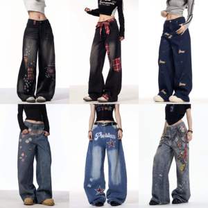 Nuovi <span class=keywords><strong>Jeans</strong></span> Larghi da Donna con Bottoni Elastici a Vita Alta, Stampa e Perforazioni, Traspiranti, Casual da Strada, Pantaloni da Lavoro - Product Image 5