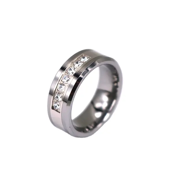 Anillo de compromiso Band 7 CZ Stones Cubic Zirconia,8mm Anillo de tungsteno blanco Boda, anillo de tungsteno para hombre