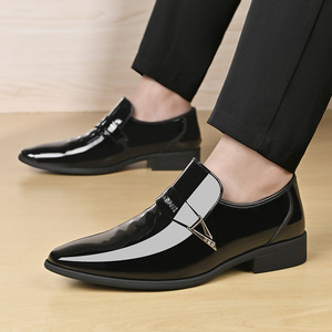 Mocassins pour hommes en cuir verni blanc, à bout pointu, respirants, chaussures de mariage, semelle extérieure en caoutchouc, doublure en microfibre - Product Image 4