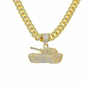 Vente en gros de collier pendentif de culture hip hop européenne et américaine collier exquis de chaîne en or cubain Miami pour hommes