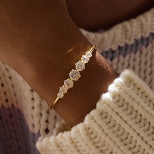Custom Trendy Anti Tarnish Hypoallergenic <b>Solid</b> 14k 18k <b>Gold</b> Stainless Steel Zircon Braceletes for Women - Product Image 3
