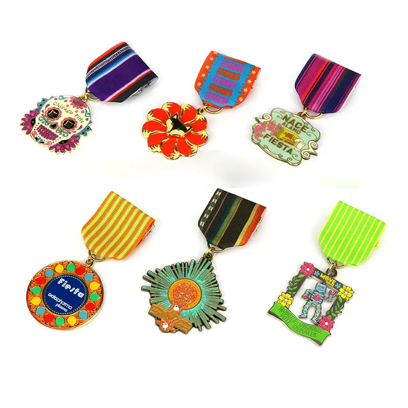 Wholesale cheap custom unique carnival medallion metal colorful enamel glitter fiesta medal with rhinestone