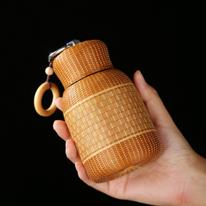 Handmade Bamboo Woven Stainless Steel Vacuum Flask Travel Portable <b>Thermos</b> New Chinese Style Round Design 304 Material - Product Image 3