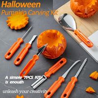 Professionele, heavy-duty, roestvrijstalen, handmatige 7-delige Halloween-pompoen snijset