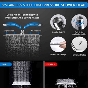8 Inch Large Square Chrome Polished Rainfall Showerhead High Pressure Adjustable Handheld Shower Head Extension <b>Arm</b> Apartment - Product Image 5
