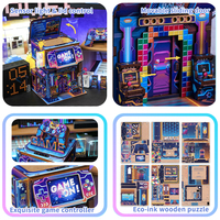 Kit de puzzle 3D en bois écologique For Cyber Game City avec fonction lumineuse pour rangement de bureau et usage éducatif