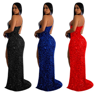 Robe de bal de promo personnalisée Vestidos De Fiesta Largos Elegantes <span class=keywords><strong>Y</strong></span> Moulante d'épaule à un bras haute Fente Maxi Cristal - Product Image 2