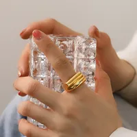 Glänzender Breiter Doppelschichtiger Offener Statement-Ring, Edelstahl Minimalistischer Vergoldeter Mode-Bandring für Tägliches Tragen