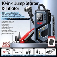 Démarreur de batterie 6000 mAh et compresseur d'air portable 12 V 150 PSI pour voiture avec arrêt automatique et étui EVA