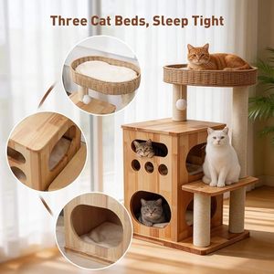 Wholesale Luxury Solid Wood Storage Tower OEM ODM Custom Logo Sisal Scratching Post Handwoven Basket Easy Clean Waterproof - Product Image 1