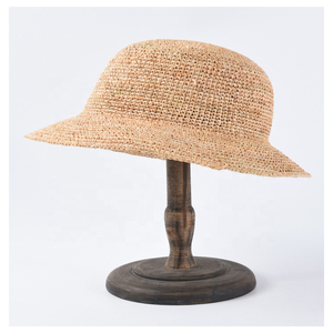 Sombrero para el sol de playa de verano para niñas al aire libre, sombrero de cubo de paja de rafia de ala corta para deportes casuales diarios, material natural - Product Image 3