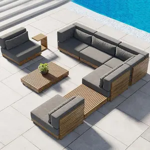 Personalizzato moderno ristorante salotto divano per tutte le stagioni impermeabile teak set di mobili da esterno con cuscini