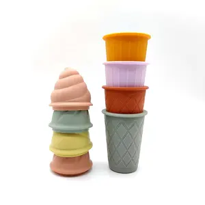 100% Silicone sans BPA 4 pièces ensemble crème glacée sable moule plage jouets ensemble pour enfants tout-petits