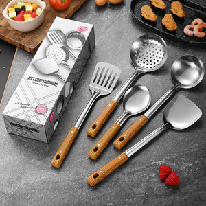 Espátula de Acero Inoxidable, Colador, Cuchara, Cucharón con Mango de Imitación Madera, Utensilios de Cocina con Aislamiento, Juego de 5 Piezas - Product Image 5