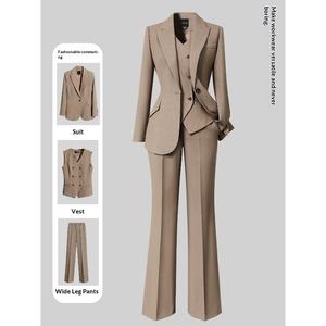 ชุดสูทผู้หญิงแบบสามชิ้นสำหรับฤดูใบไม้ร่วง ผ้ากำมะหยี่โพลีเอสเตอร์คุณภาพสูง ป้องกันรอยยับ ทรงปกติ เสื้อโค้ทและเสื้อกั๊ก - Product Image 3