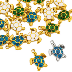 Breloques Tortue en Acier Inoxydable Micro-Incrustées Vert Bleu Blanc Couleur Or 18K Accessoires Bijoux Unisexe - Product Image 2
