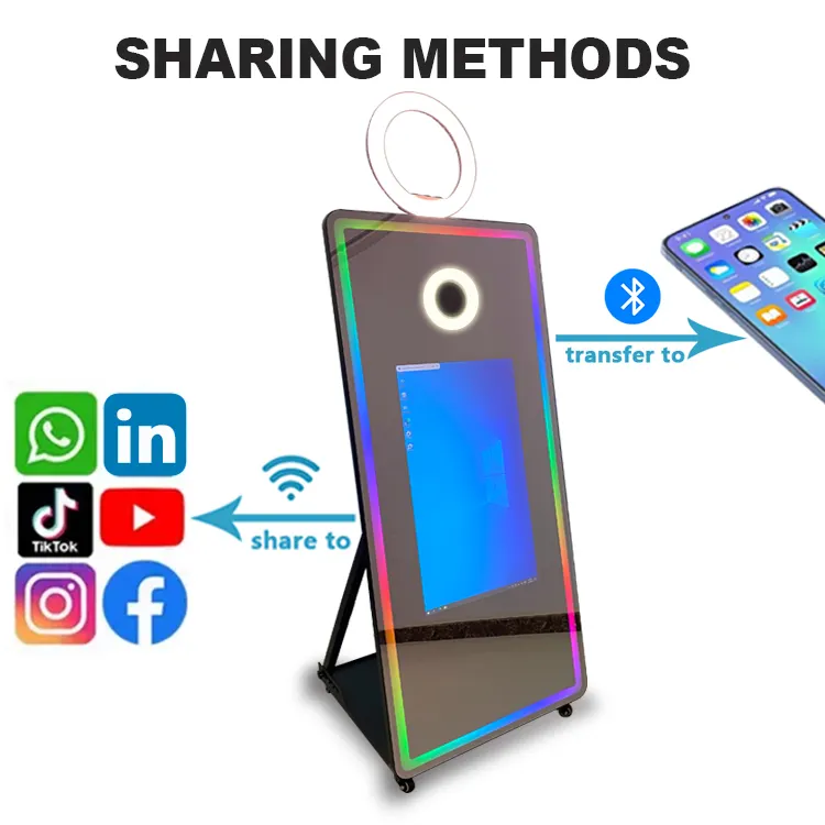2024 Newest Mirror Photo Booth Selfie Led Frame Portable Touch Screen Magic Mirror PhotoBooth Machine With Camera And Printer