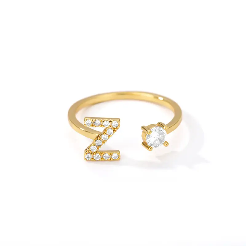 Mode Frauen Schmuck offenen Ring verstellbaren Buchstaben Ring Alphabet Ring mit Zirkon