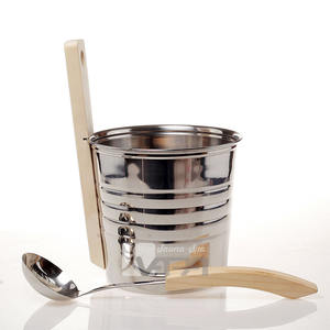 Vapasauna-cubo y cucharones de acero inoxidable para Sauna, color negro <span class=keywords><strong>azulado</strong></span>, con mango de <span class=keywords><strong>pino</strong></span>, gran oferta, fabricante directo - Product Image 4