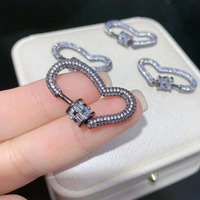 CZ7793 Fermoir à vis micro-pavé CZ en forme de cœur, fermoir mousqueton de luxe en forme de cœur pour la fabrication de bracelets et colliers DIY