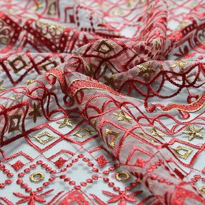 HA-16784 중국 공장 자수 얇은 명주 그물 메쉬 마당에 의해 기하학적 자수 직물 - Product Image 4