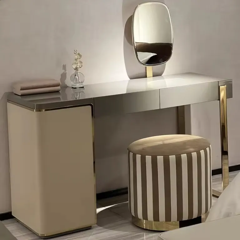 Icon Lady Luxury High-End Dressing Table with Mirror and Storage Italian Saddle Leather Furniture for Bedroom