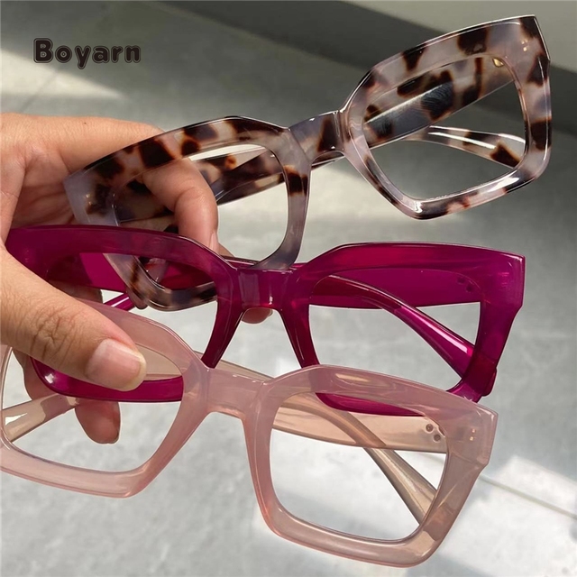 Boyarn Oversized Square Optical Glasses Transparent Anti Blue Light Eyewear Unisex Fashion Vintage Eyeglasses Frame Factory