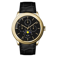 Jam Tangan Tali Kulit Berkualitas Tinggi dengan Desain Minimalis Elegan, Kalender Tanggal Tahunan, dan Fitur Fase Bulan