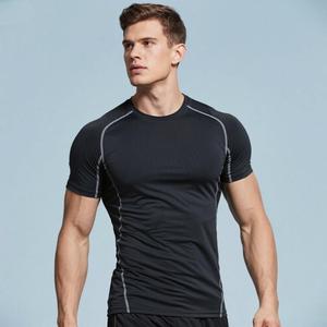 T-shirt sportiva da uomo di alta qualità rapida e asciutta da uomo in poliestere Spandex Muscle Fit Slim Plus Size in maglia sportiva t-shirt - Product Image 3