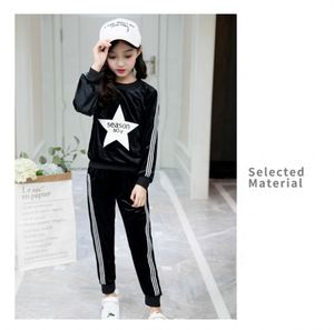Muestra Gratuita, Venta al por Mayor, Pantalones Deportivos de Moda, Camisetas, Sudadera con Capucha y Bordado de Estrellas Brillantes para Niñas - Product Image 1